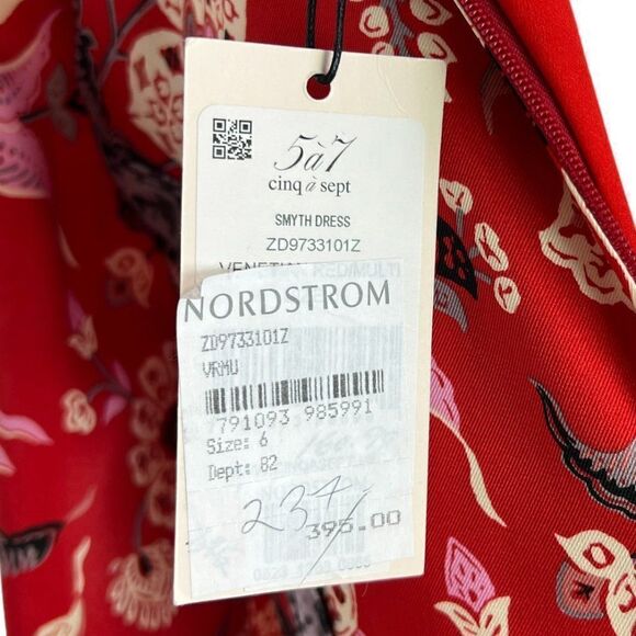 Cinq a Sept Smyth Venetian Red Floral High Slit Midi Dress Size 6 New with Tags - Picture 9 of 13